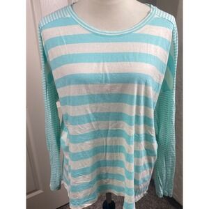 Aerie Women's Large Light Blue Striped Long Sleeve T-Shirt White Coastal‎ Cool